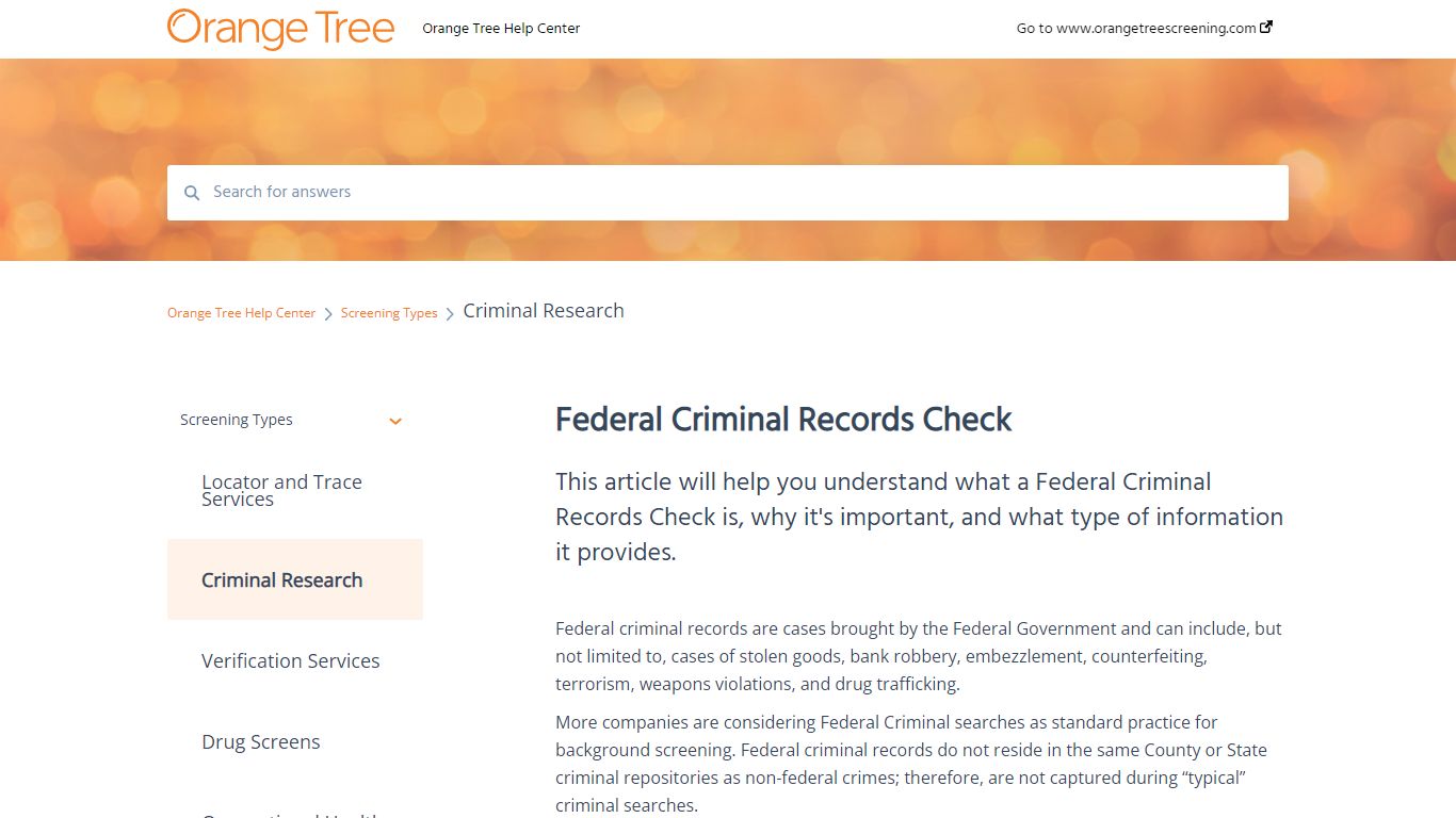 Federal Criminal Records Check - orangetreescreening.com